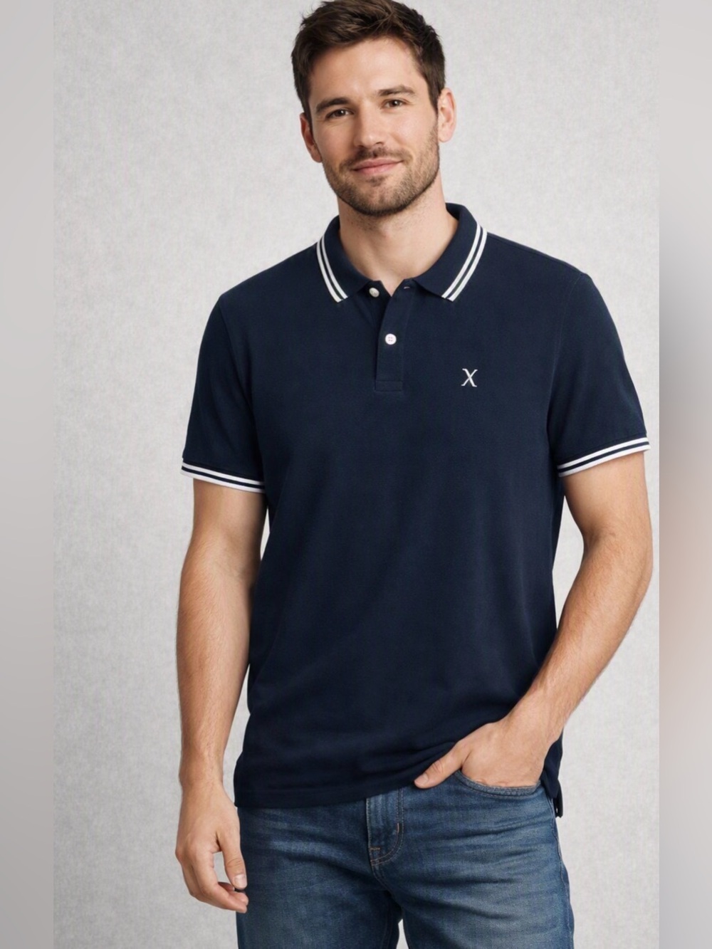 Express Navy Polo Shirt with Contrast Trim